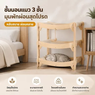 เตียงแมวไม้ คอนโดแมว เตียงแมวลับเล็บ 2/3ชั้น ฝนเล็บแมว มัลติแคท สเปซ ทนต่อการขัดถูและรอยขีดข่วน