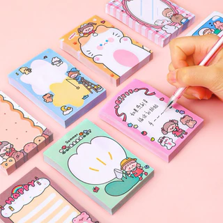 <พร้อมส่ง> โน๊ตกาว กระดาษ มีกาว ลายการ์ตูน 👧🏼🐰🐱 50-80 แผ่น Cartoon Note Pad เล็ก/ใหญ่ กระดาษจด เมมโม โน๊ต