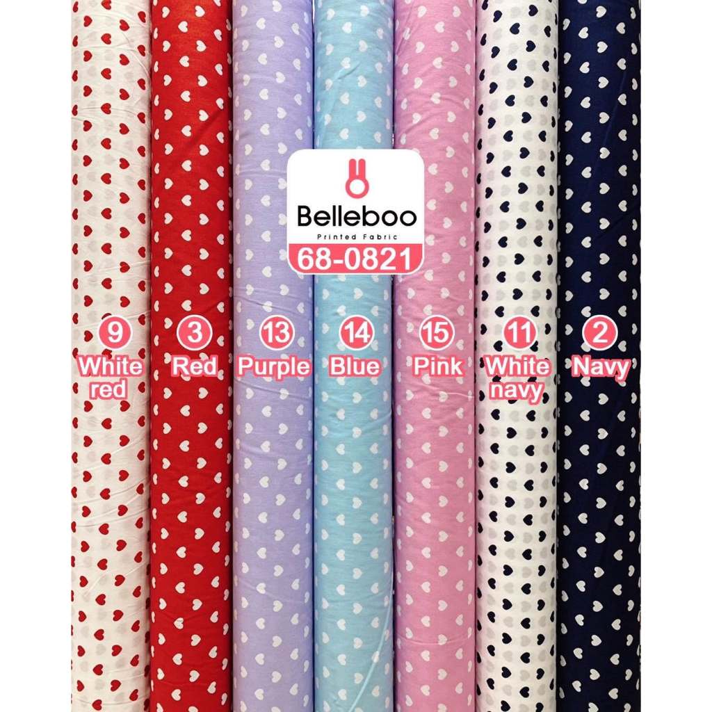 ผ้าคอตตอนพิมพ์ลาย เกรดพรีเมียม ผ้าเมตร ลายหัวใจน้อยๆ รหัส 68-0821  หน้ากว้าง 44 นิ้ว  Belleboo เบลลี่บู 1หน่วย:1เมตร