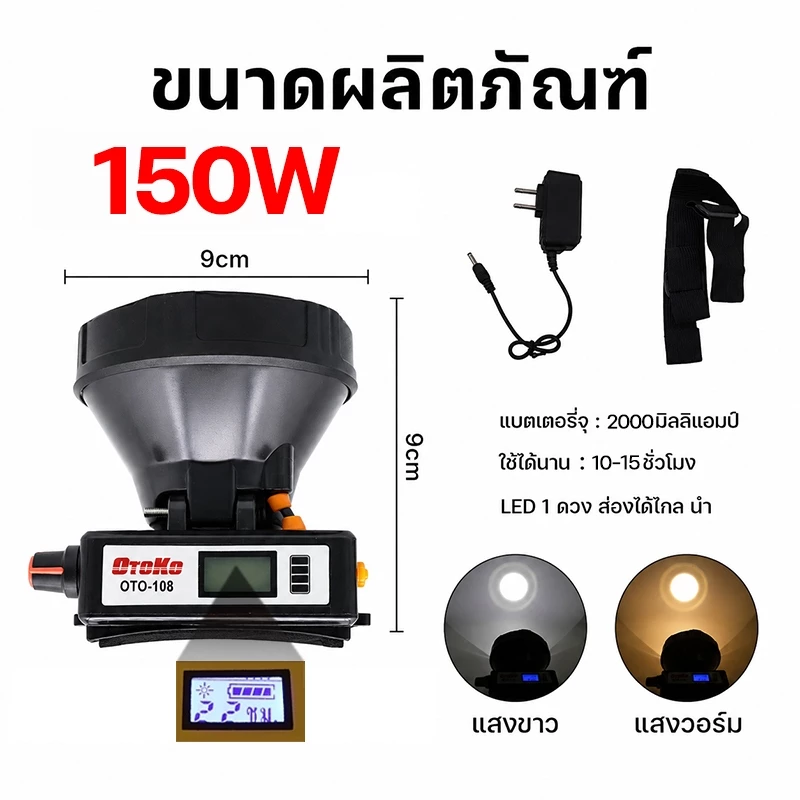 ไฟคาดหัว LED กำลังสูง กันน้ำ IPX5 ลุยฝน ชาร์จในตัว ไม่ใช้ถ่าน แบตอึด10-15ชม มี2รุ่น เลือกใช้ ตกปลา แคมป์ปิ้ง ซ่อมกลางคืน thumbnail 9