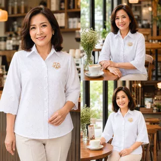 ร้านแชมป์อุดร เสื้อลูกไม้ผ้าบางคอปก มีมากกว่า 10 สี อก 40,42,44,46,48,50