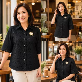 ร้านแชมป์อุดร เสื้อลูกไม้ผ้าบางคอปก มีมากกว่า 10 สี อก 40,42,44,46,48,50