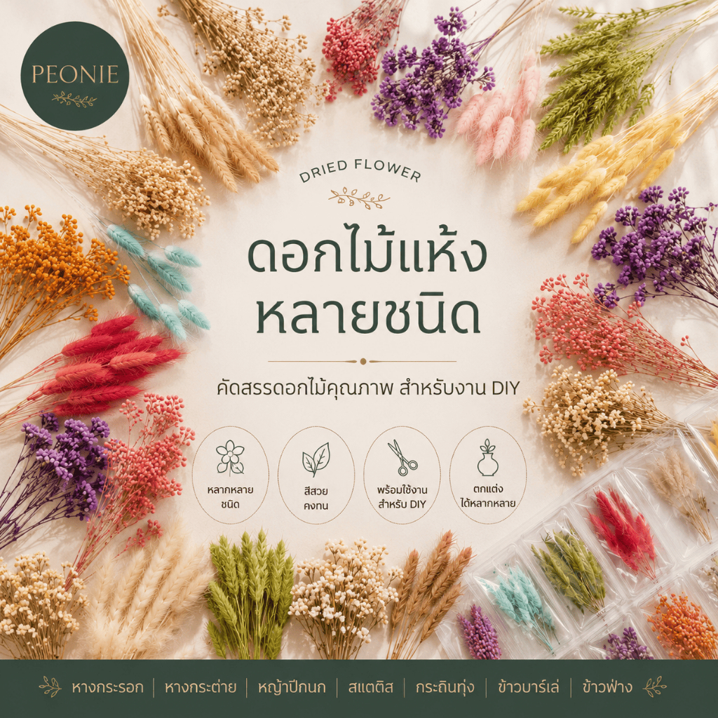 ดอกไม้แห้งราคาถูก (พร้อมส่ง)  ดอกไม้แห้งเก็บไว้ได้นานสำหรับตกแต่งงานศิลปะหัตถกรรม