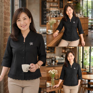 เสื้อผ้าฝ้ายคอวี เสื้อผ้าฝ้ายใส่สบาย 38 40 42 44 46 48 50 เสื้อเชิ้ต ชุดไปวัด