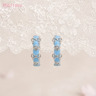 Motta Earring Bowieday ต่างหูห่วงชุบทองคำขาว จี้ริบบิ้นโบว์ทูโทนสีพาสเทลสุดคิวท์