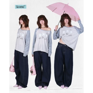 kome.offi เสื้อแขนยาวปาดไหล่โอเวอร์ไซส์ รุ่น yume top