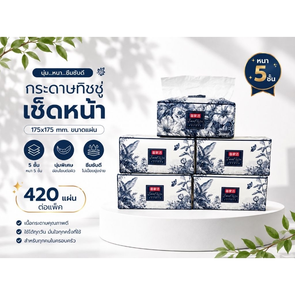{1แพ็ค} กระดาษชิดชู่เช็ดหน้า Panda&ele หนา 5 ชั้น เนื้อนุ่ม พิเศษ มี 420แผ่น/ห่อ