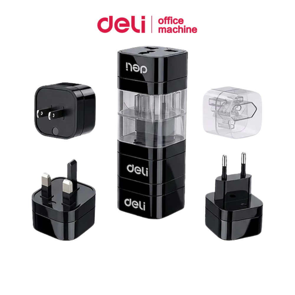 Deli หัวแปลงปลั๊ก หัวแปลงปลั๊กไฟสากลต่างประเทศ US/UK/EU ได้มาตรฐาน ปลอดภัย พกพาสะดวก Travel Adapter