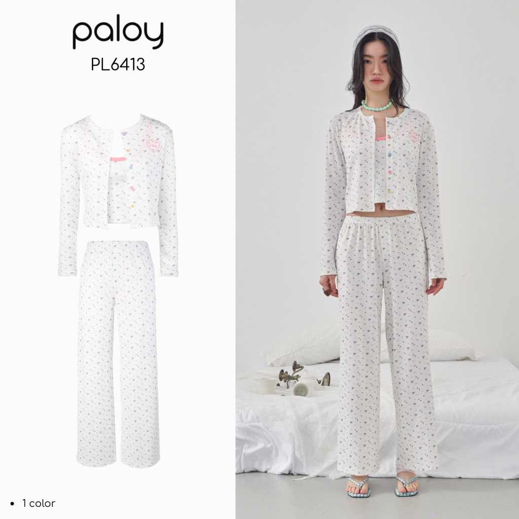Paloy - PL6413 Babydoll Set ชุดเซตผ้ายืด 3 ชิ้นพิมพ์ลายดอก Paloy