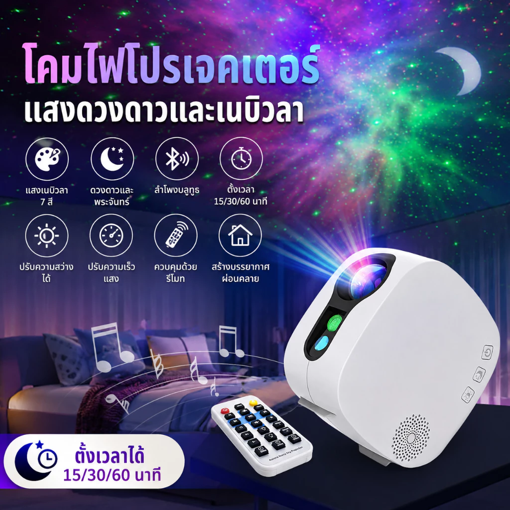 Sky projector โปรเจคเตอร์ดวงดาว ไฟดาว ไฟกลางคืน พร้อมเพลงบลูทูธ โคมไฟโปรเจคเตอร์ Star Sky Galaxy Pro