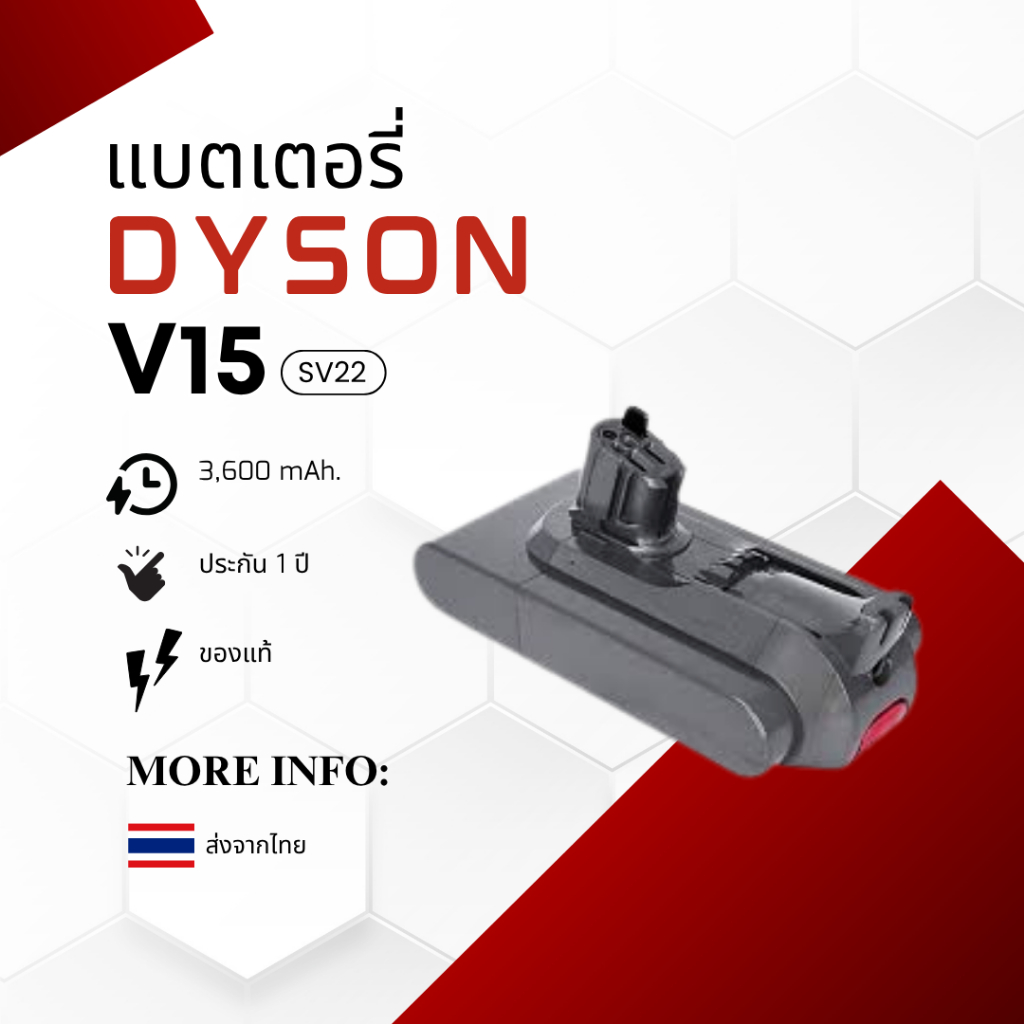(ส่งด่วน กทม.)แบตเตอรี่ (ของแท้) เครื่องดูดฝุ่น Dyson ไดสัน รุ่น V15 (SV22) 3600 mAh.ประกัน 1 ปึ พร้อมส่ง