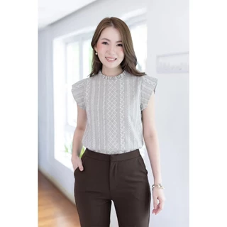 Narinari : MT2758 Ruff Collar Cap Sleeve Blouse