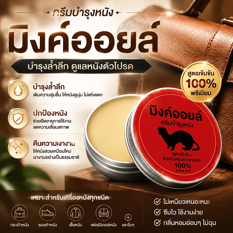 Mink Oil แท้ ครีมบำรุงหนัง 45g น้ำยาขัดรองเท้า แก้คราบเหลือง ฟื้นฟูกลับสู่สภาพใหม่ ครีมน้ํามันมิงค์ น้ำมันมิงค์บริสุทธ