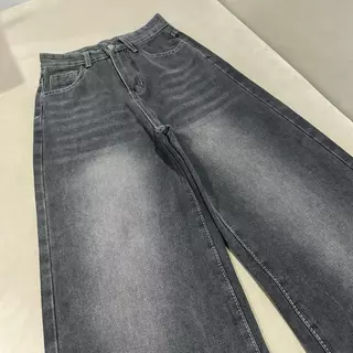 JINJEANS-107 | (XS-6XL) กางเกงยีนส์ทรงกระบอกใหญ่ baggy jeans สีเทาควัน เอวสูง เลือกความยาวได้