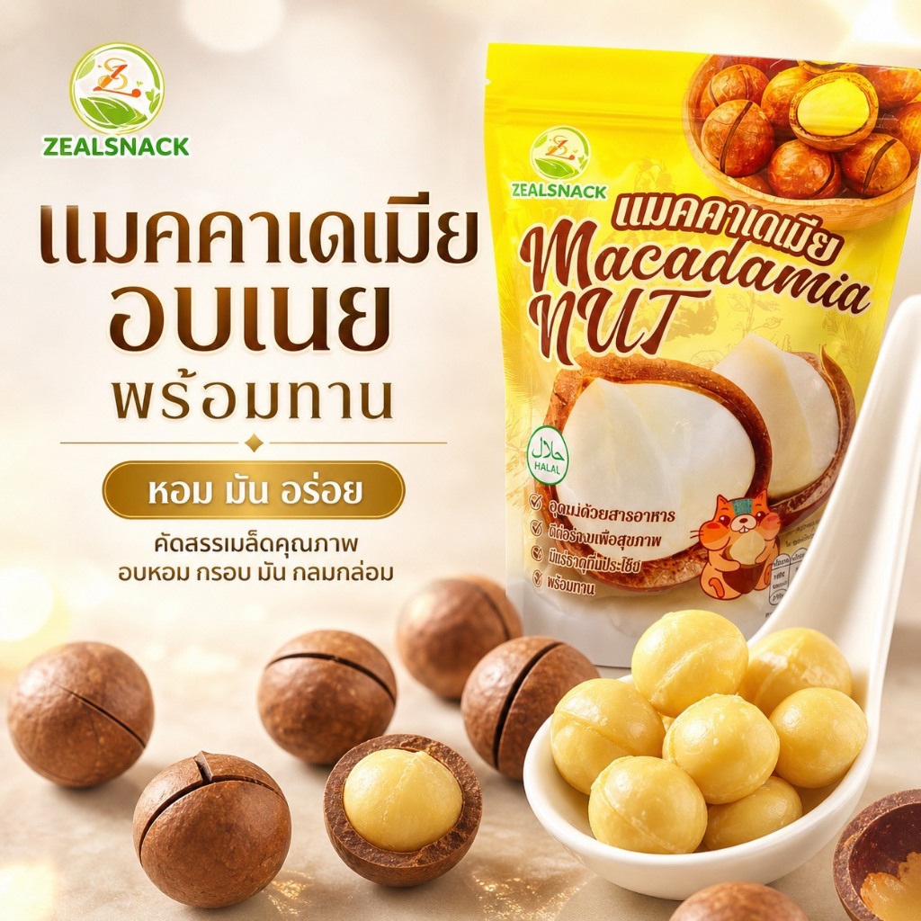 แมคคาเดเมียอบเนยเกรดพรีเมียม 200g / 500g / 1000g เม็ดใหญ่ เต็มคุณภาพ  อร่อย มีประโยชน์ต่อสุขภาพ