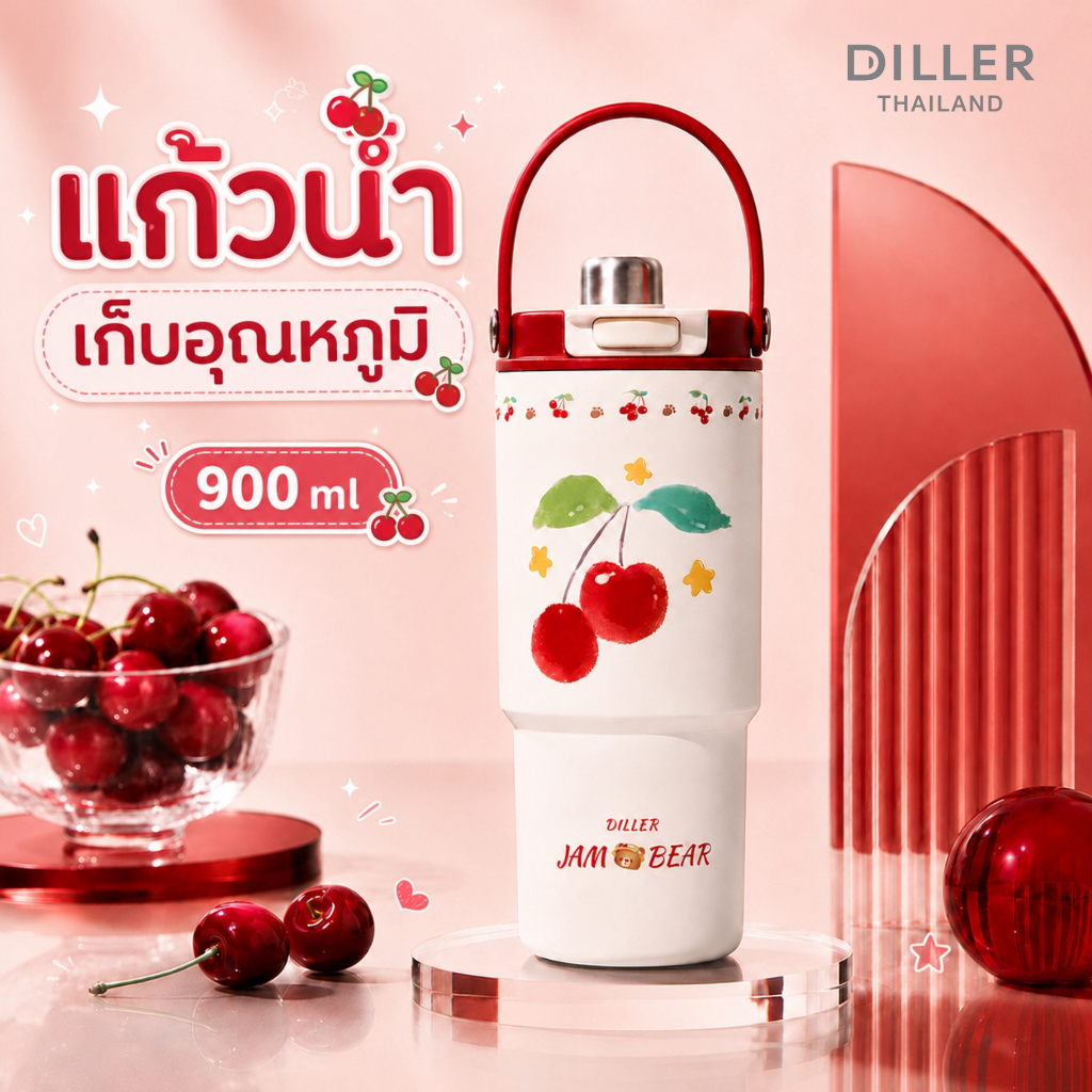 Diller Thailand แก้วน้ำสูญญากาศ เคลือบเซรามิก เก็บความเย็น-ร้อน Stainless Ceramic 900ml [MLH9436]
