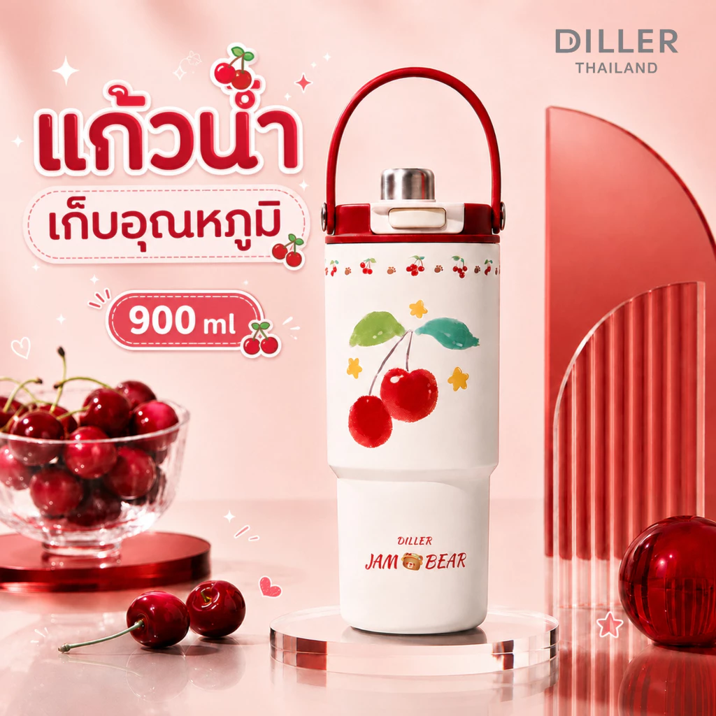 Diller Thailand แก้วน้ำสูญญากาศ เคลือบเซรามิก เก็บความเย็น-ร้อน Stainless Ceramic 900ml [MLH9436]