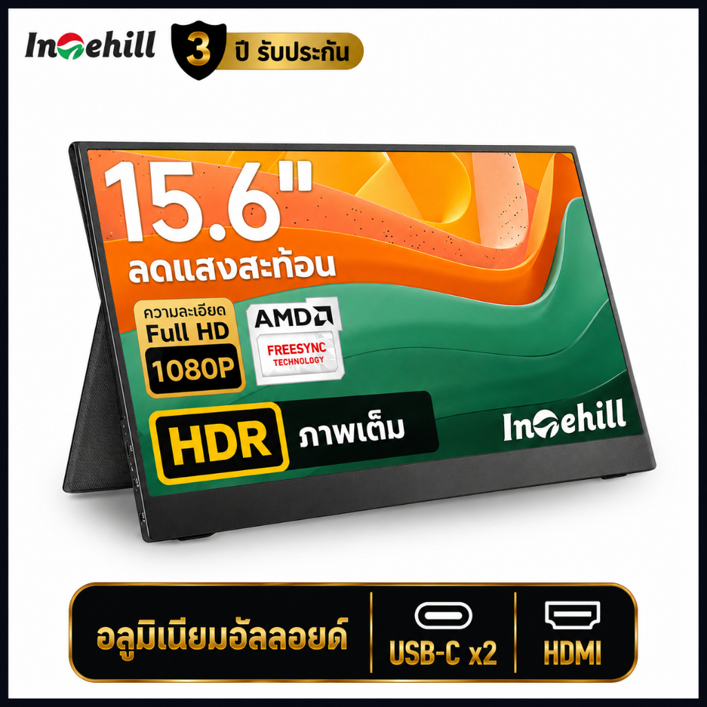 Intehill จอพกพา 15.6 นิ้ว FHD จอเสริม Notebook Portable Monitor จอคอมพิวเตอร์ราคาถูก สำหรับ PS5 MacBook Mini PC จอคอม