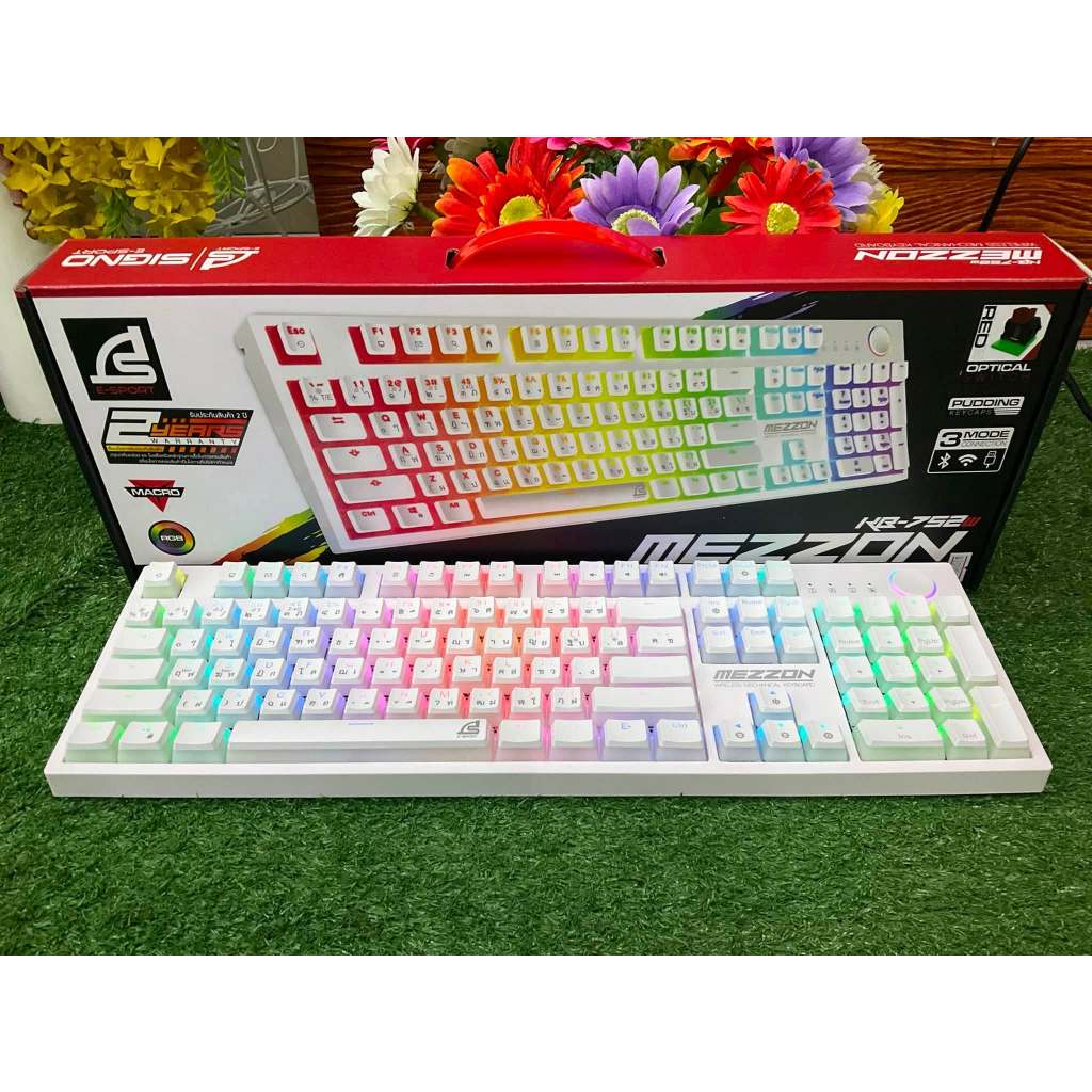 SIGNO KEYBOARD WIRELESS BLUETOOTH SIGNO KB752 MEZZON WHITE (RED OPTICAL SWITCH RGB EN/TH)
