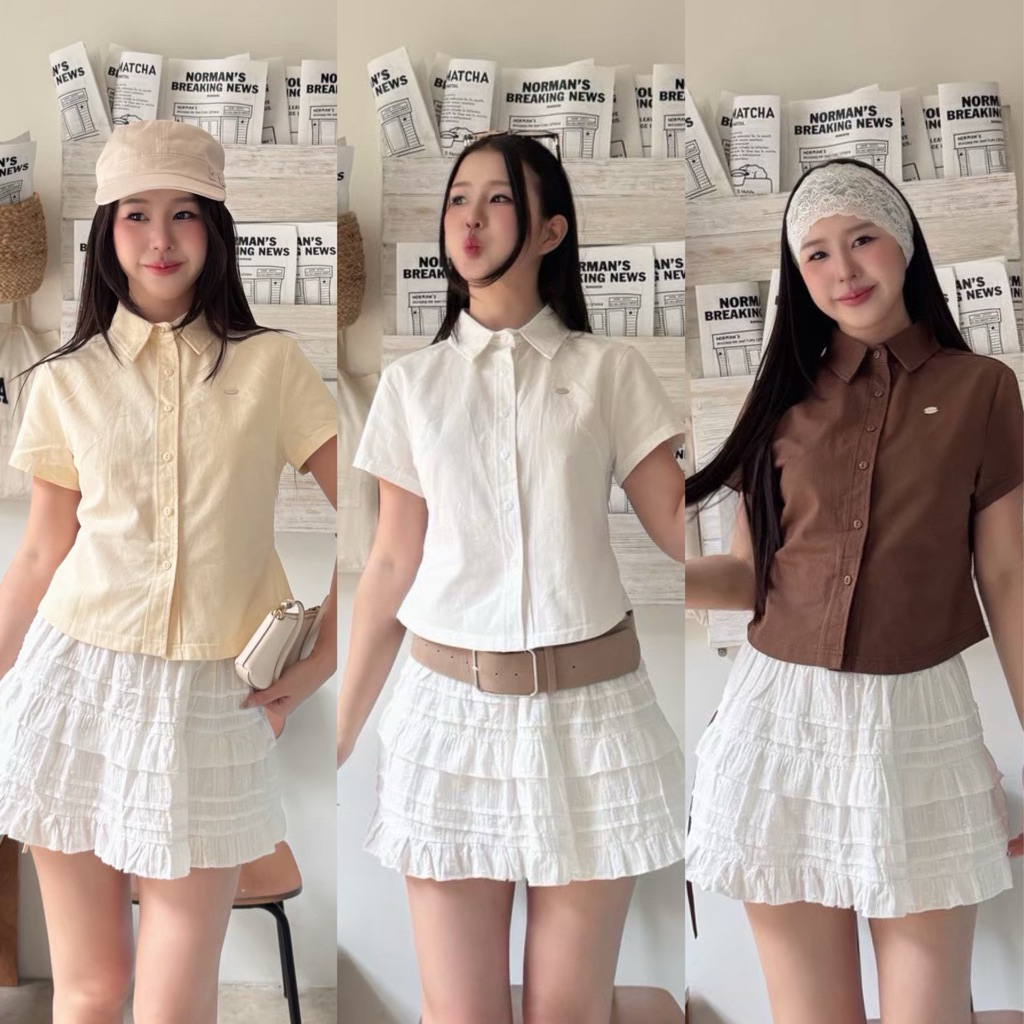 เชิ้ตยีนส์แขนสั้น ทรงเข้ารูป ป้ายcookies bear