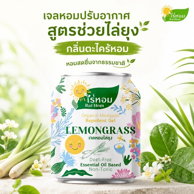ไร่หอม - เจลหอมปรับอากาศ สูตรไล่ยุง กลิ่นตะไคร้หอม 210 กรัม