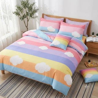 ชุดเครื่องนอน ผ้าฝ้ายสีอบอุ่น นุ่มสบาย ซักง่าย เหมาะสําหรับการนอนเปลือยกาย ลายแมวสุดน่ารัก พร้อมปลอกหมอนและผ้าคลุมเตียง