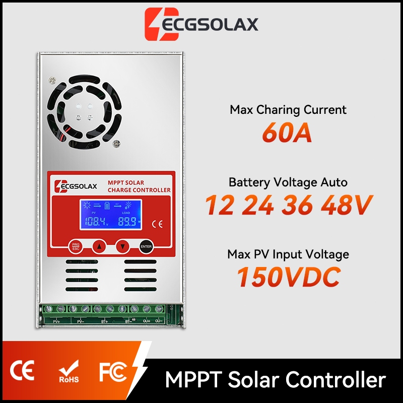 MPPT Solar Charger ECGSOLAX 60A โซล่าชาร์เจอร์ อัตโนมัติ 12V24V36V48V รับไฟ PV สูงสุด150V charger