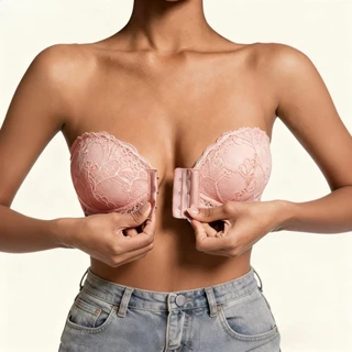 🍒S-XXL🌸บราไร้สายกันลื่นเสื้อชั้นใน🌟 ปิดหน้าด้วยตะขอ ขอบลูกไม้ละเอียด ยกทรงดี ไร้โครงเหล็ก สวมใส่ชุดเดรสได้ พร้อมส่ง