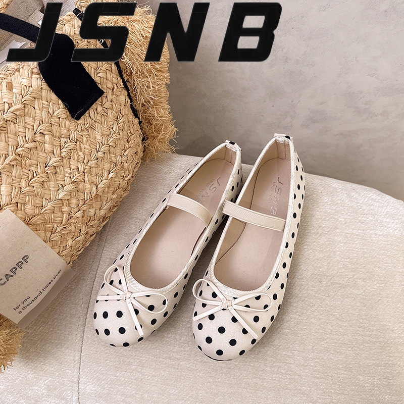 รองเท้าแมรี่เจนลายจุด โบว์น่ารัก แฟชั่นเกาหลี ทรงหัวมน ใส่สบาย ไม่บาดเท้า，LN898