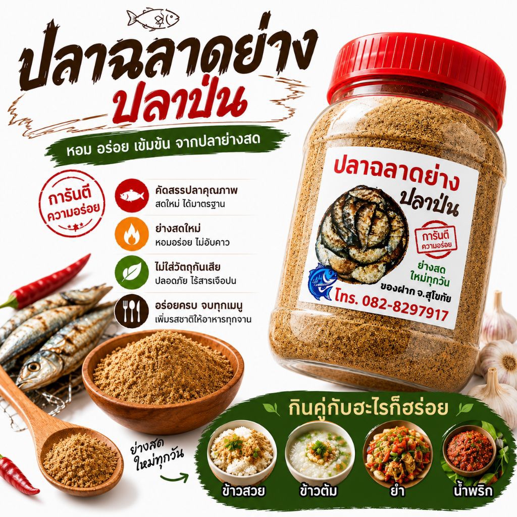 ปลาฉลาดป่นไม่มีปลาอื่นปน 200กรัม ย่างใหม่ทุกวัน จากสุโขทัย