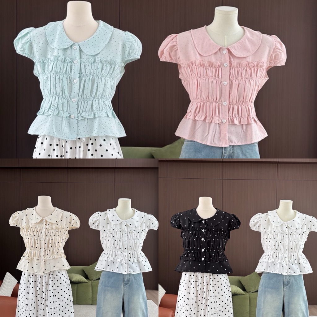 Khun studio เสื้อคอบัวสม็อคตัว กระดุมหน้า