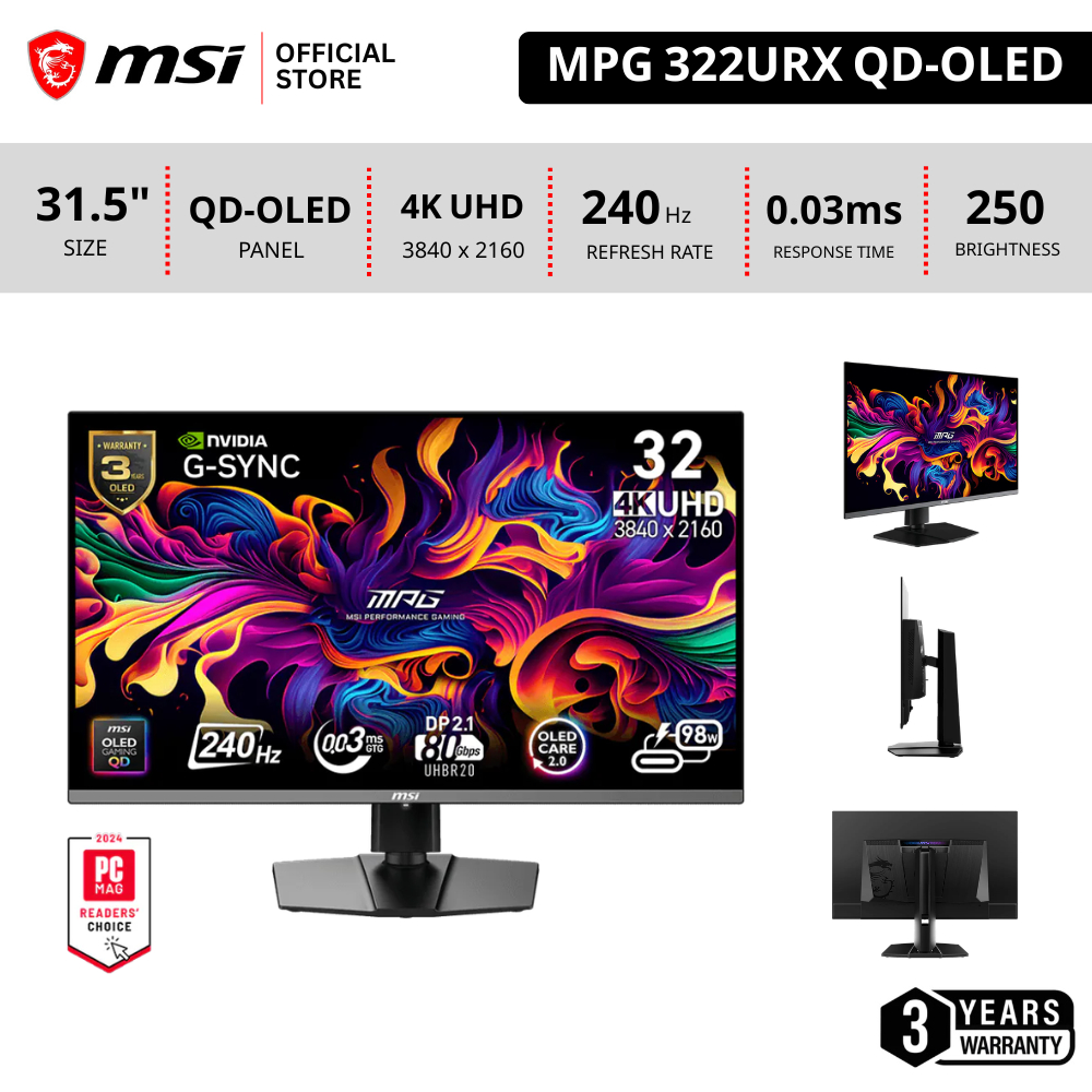 [Pre-Order] MSI MPG 322URX QD-OLED , 31.5" QD-OLED 3840x2160 (UHD) จอคอมพิวเตอร์ Monitor