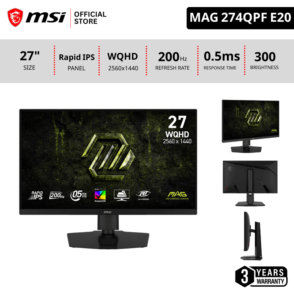 MSI MAG 274QPF E20 - Monitor 200Hz 2560 x 1440 (WQHD) จอคอมพิวเตอร์ IPS