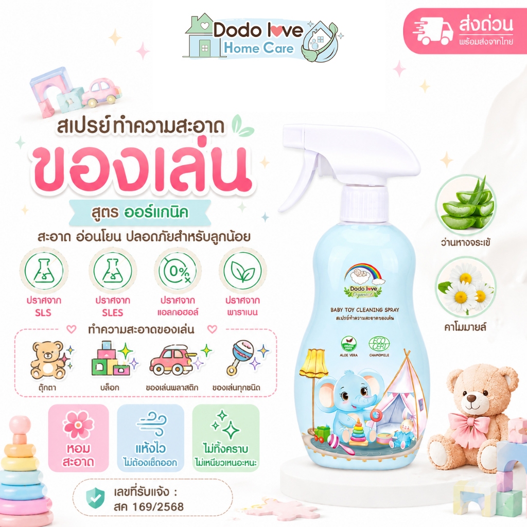 ส่งด่วน DoDolove HomeCare สเปรย์เช็ดของเล่นเด็ก น้ำยาทำความสะอาดของเล่นเด็ก 500ml ออร์แกนิค หอมสะอาด แห้งไว ไม่เหนียว