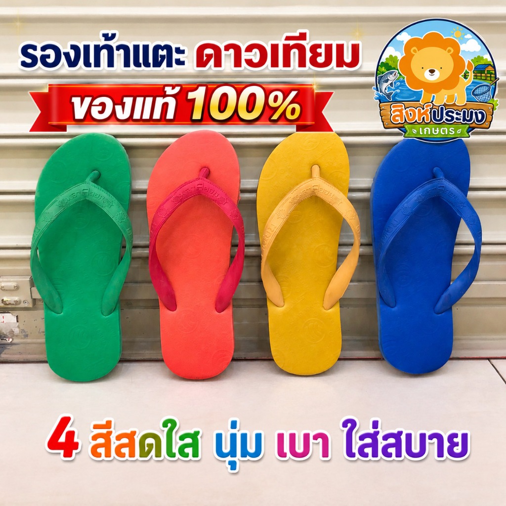 ดาวเทียม รองเท้าแตะ ของแท้100%!! ฟองน้ำ 4 สี แดง เหลือง เขีย