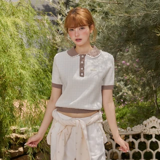 DAILYLOOK.SM --- Harper knit top เสื้อไหมพรม ทอลายสก็อตตัดขอบด้วยสีน้ำตาล