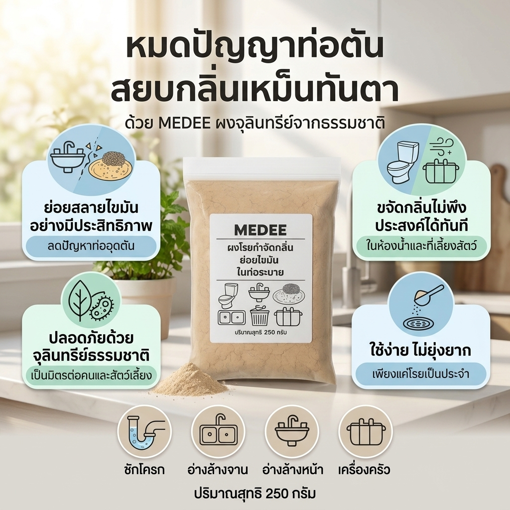 จุลินทรีย์ผง โรยกำจัดกลิ่น ย่อยสลายไขมัน MEDEE