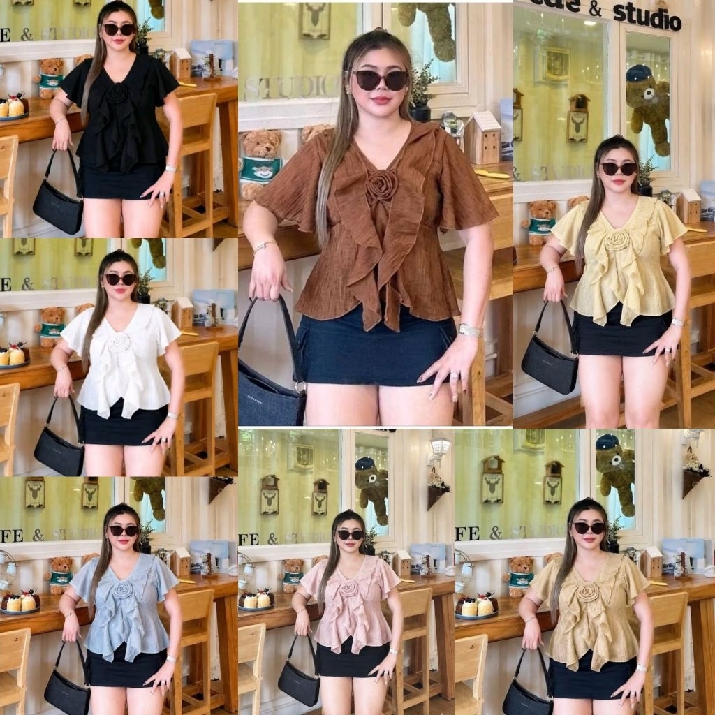 🆕เสื้อ แขนระบายแต่งกุหลาบผ้าโรซี่ สม็อคหลัง เนื้อผ้านิ่ม ใส่สบาย ไม่ร้อน ทรงเป๊ะเข้ารูป น่ารักมากค่ะ