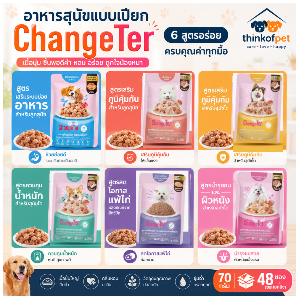 [ยกลัง] อาหารสุนัขแบบเปียก เชนจ์เตอร์ ChangeTer Marble Beef 70g48 ซอง
