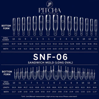 PITCHA SANDWICH NAIL FORMS แม่พิมพ์ต่อเล็บ 2 ชั้น PVC 120 ชิ้น 15 ขนาด (เลือกทรง SNF-05 / SNF-06)