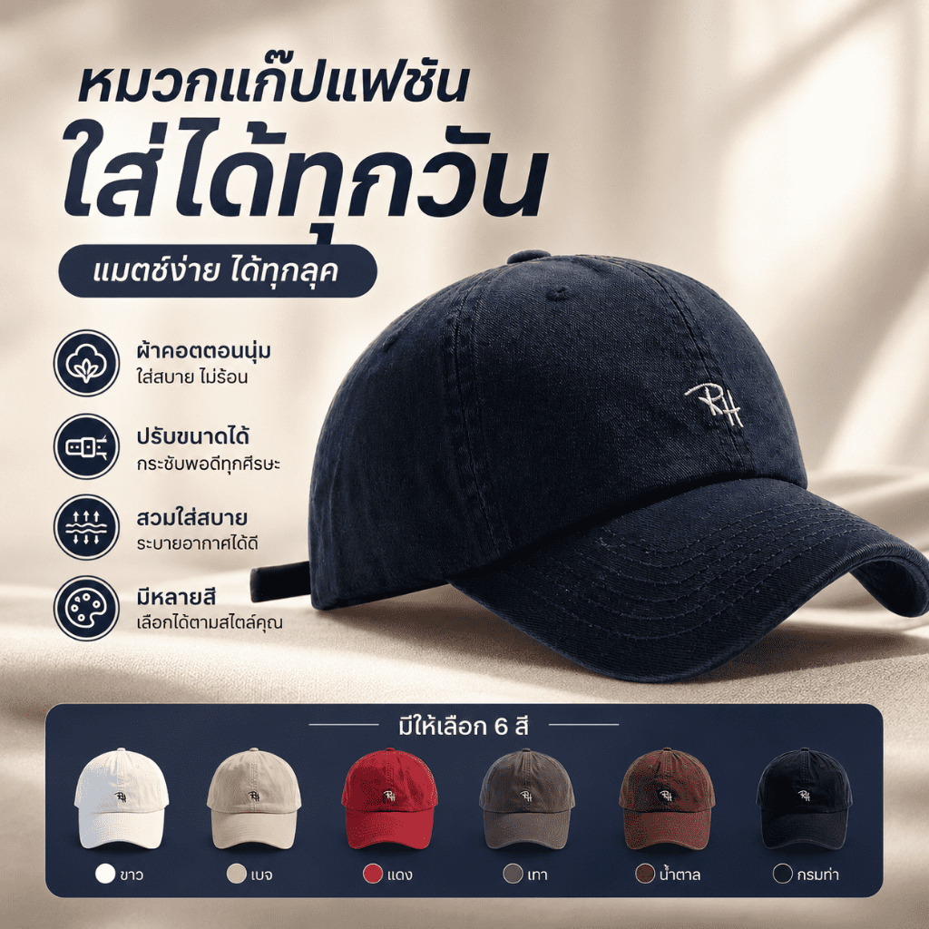 หมวกปักลาย สำหรับผู้หญิง สไตล์เกาหลี อเนกประสงค์ นุ่ม หมวกทรงแหลม สีน้ำเงินเข้มย้อนยุค หมวกเบสบอลชายอินเทรนด์