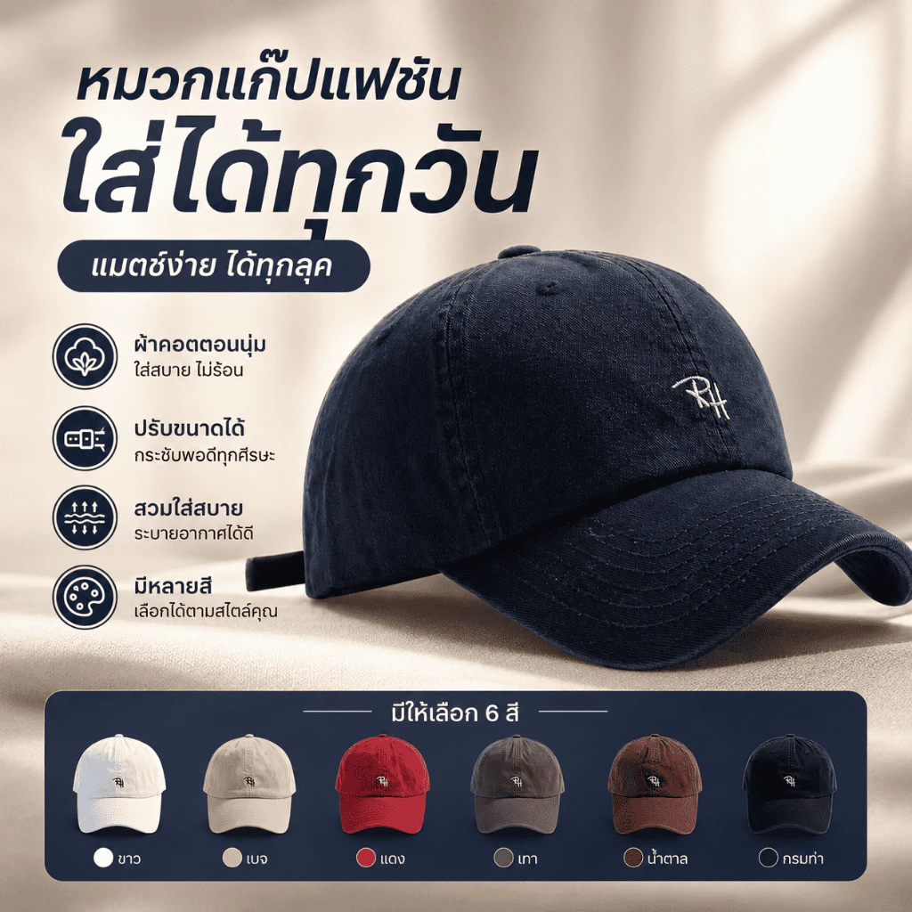 หมวกปักลาย สำหรับผู้หญิง สไตล์เกาหลี อเนกประสงค์ นุ่ม หมวกทรงแหลม สีน้ำเงินเข้มย้อนยุค หมวกเบสบอลชายอินเทรนด์