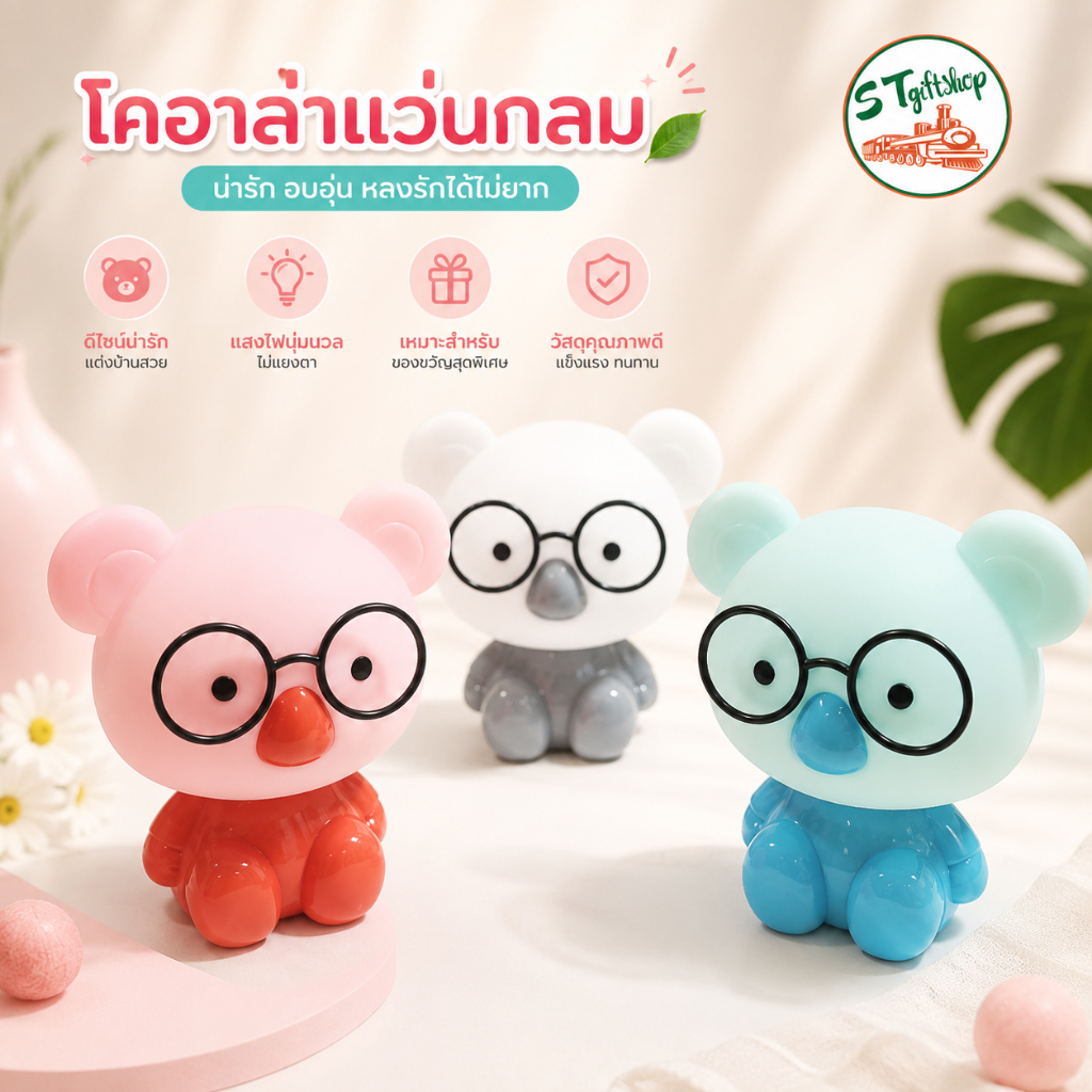 โคมไฟหมีใส่แว่น LED ไฟกลางคืน ตั้งโต๊ะ แต่งห้องน่ารัก ของขวัญเด็ก