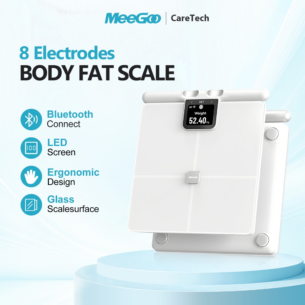 MeeGoo เครื่องชั่งน้ำหนักวัดไขมัน 8 ขั้ว BIA Dual-Frequency รองรับออฟไลน์ มีด้ามจับ วัดร่างกายครบครัน สำหรับใช้ในบ้าน