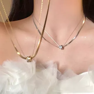 LC+สร้อยคอผู้หญิงสองชั้น จี้วงแหวนโรมัน 316L ไทเทเนียมสแตนเลส ไม่ลอกไม่ดำ กันน้ำ แฟชั่นมินิมอล