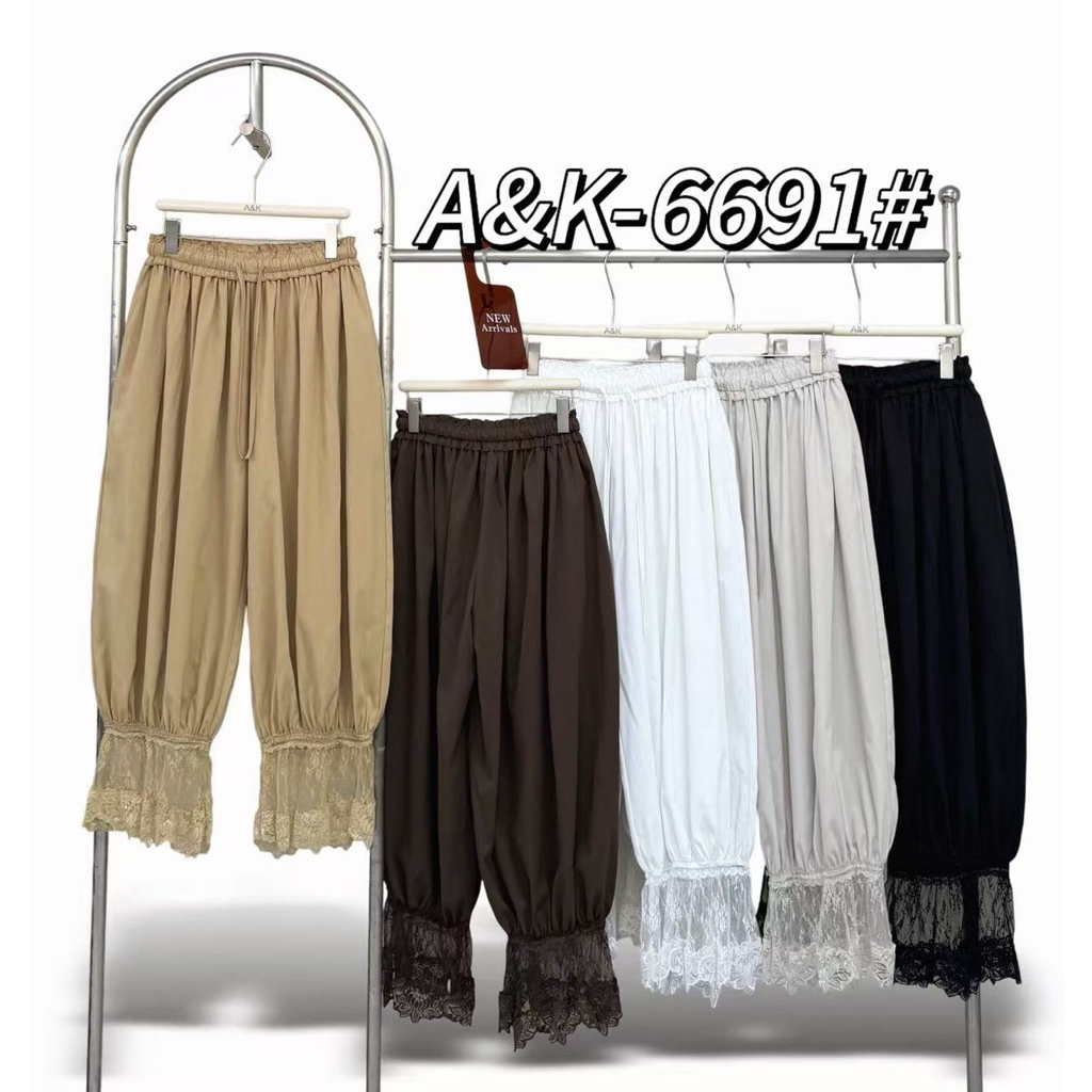 รหัส6691กางเกงบอลลูนแต่งระบายลูกไม้ปลายขางานป้ายA&K