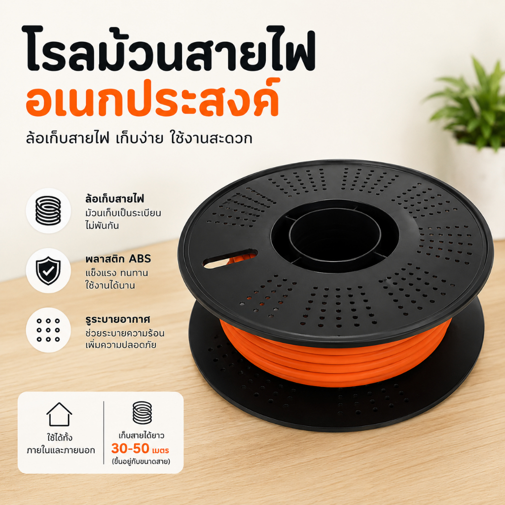 โรลม้วนสายไฟ หรือม้วนเอ็น อเนกประสงค์ DIY พลาสติก ABS แข็งแรง ทนทาน ใช้งานสะดวก