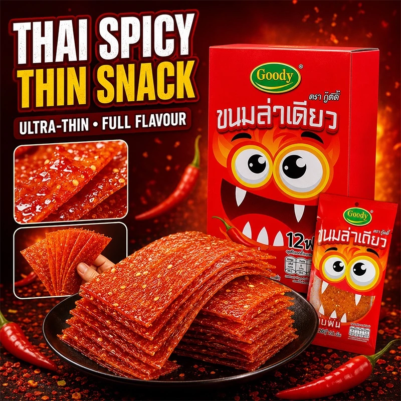 Goody ล่าเถียว แบบแผ่น ขนมล่าเถียว รสหมาล่า แพ็ค12+1ซอง