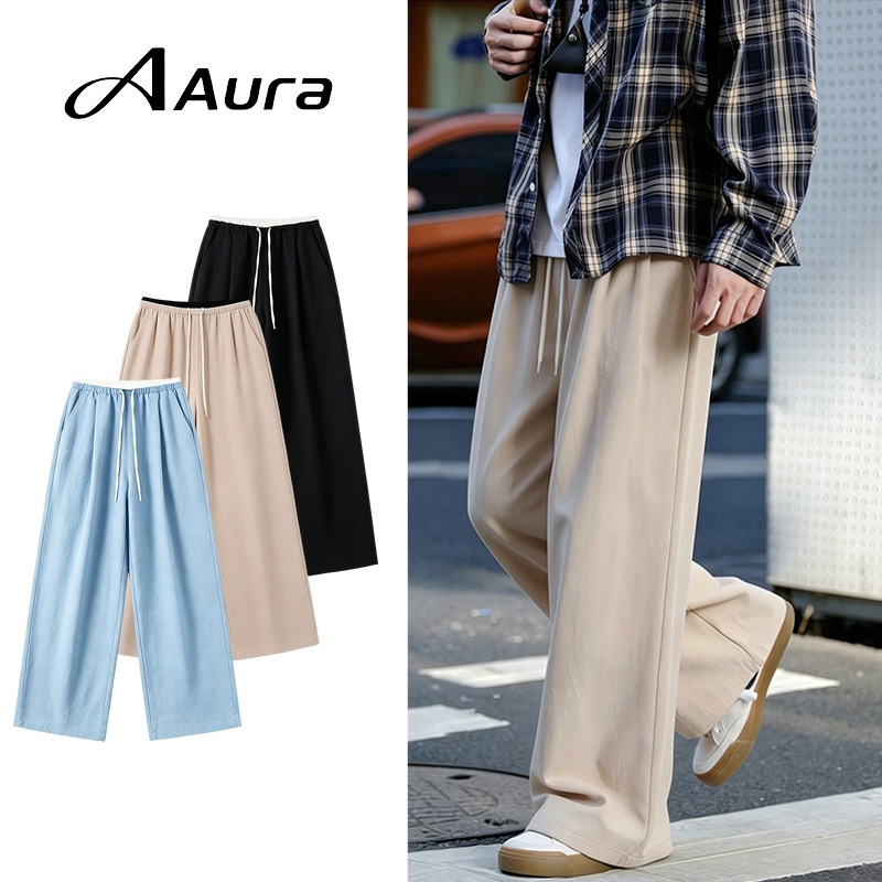 Aura กางเกงขายาว ผู้หญิงผู้ชายใส่ได้ เนื้อผ้าบางเบาระบายอากาศดี ทรงพลิ้ว เอวยางยืด กันแดด ใส่สบาย เหมาะหน้าร้อน