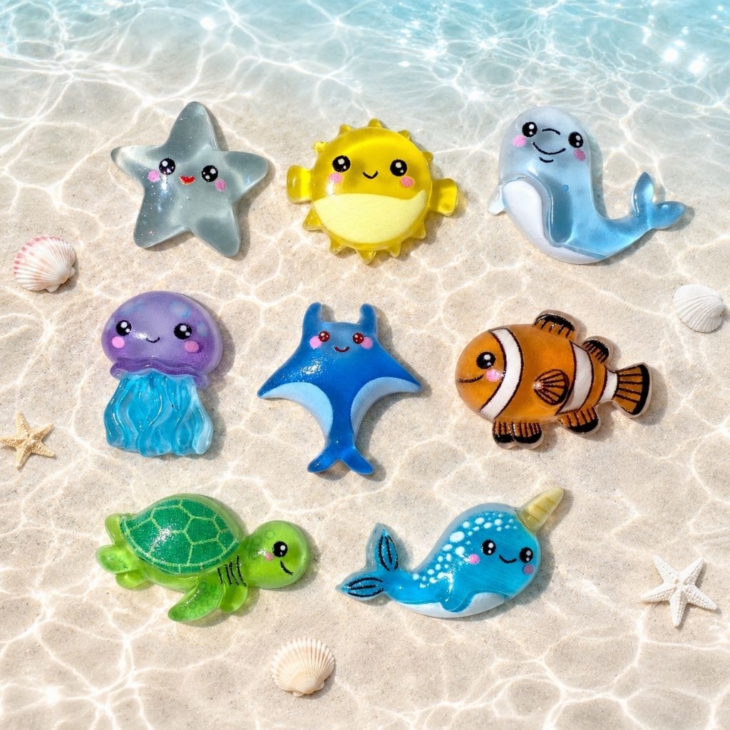 ❮8 ชิ้น❯ 🐠 เรซิ่นสัตว์ทะเลน่ารัก DIY ตกแต่งเคส กิ๊บ โบว์ งานแฮนด์เมด